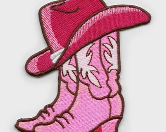 Pink Cowgril Hat Boots Patch Western Girly Rodeo Embroidered Iron On