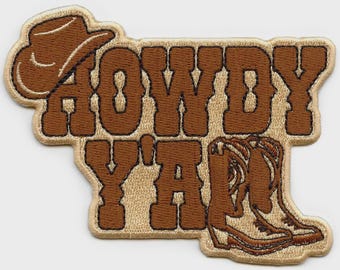 Howdy Yall Boots With Hat Patch Cowboy Western Embroidered Iron On
