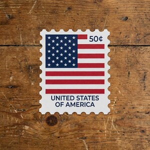 American Flag Postage Stamp Waterproof Vinyl Sticker 50 Cent USA Patriotic Decal Laptop Water Bottle Vintage Postal Gift