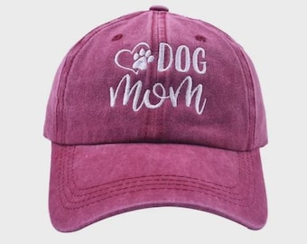 Dog Mom Embroidered Baseball Cap, Adjustable Cotton Twill Hat