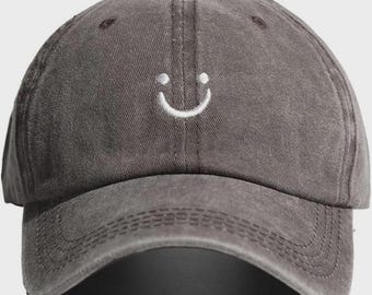 Vintage Smile Face Dad Hat Adjustable Unisex Baseball Cap Cotton
