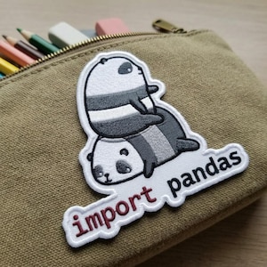 Import Pandas Python Programmer Funny Embroidered Patch Iron On Sew On Cute Stacked Panda Applique Data Scientist Coder Gift Backpack Badge