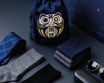 Japanese Daruma Drawstring Bag | "Kai Yun" Good Luck Canvas Pouch | Travel Organizer & Lunch Bag | 18x25cm | 7 Colors Lucky Charm