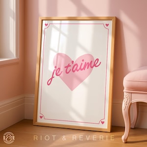 Je t’aime Art Print. Trendy Aesthetic Modern Wall Art, Printable Digital Download, Romantic Love Poster Gift, Home Decor Gallery Wall