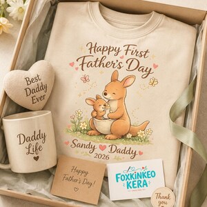 First Father's Day Kangaroo Shirt, Personalized New Dad T-Shirt, Custom Daddy 2026 image 8