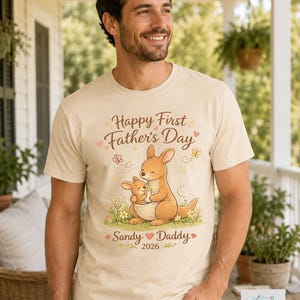 First Father's Day Kangaroo Shirt, Personalized New Dad T-Shirt, Custom Daddy 2026 image 3