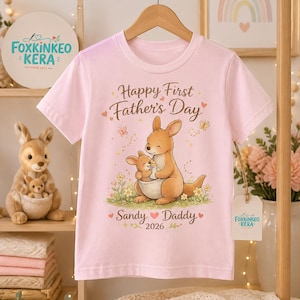 First Father's Day Kangaroo Shirt, Personalized New Dad T-Shirt, Custom Daddy 2026 image 9