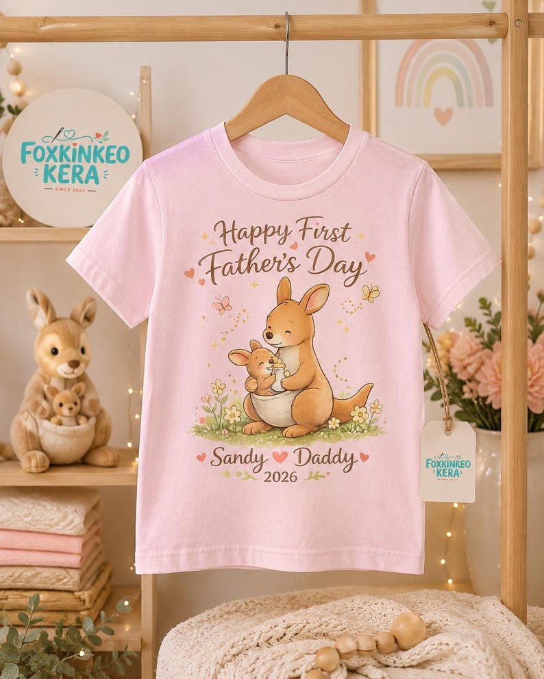 First Father's Day Kangaroo Shirt, Personalized New Dad T-Shirt, Custom Daddy 2026 image 9