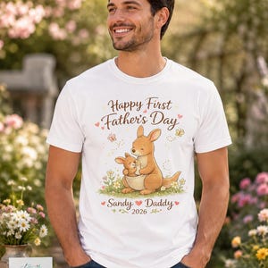 First Father's Day Kangaroo Shirt, Personalized New Dad T-Shirt, Custom Daddy 2026 image 7