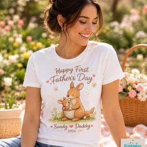 First Father's Day Kangaroo Shirt, Personalized New Dad T-Shirt, Custom Daddy 2026 image 2