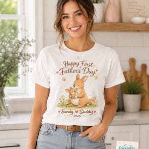 First Father's Day Kangaroo Shirt, Personalized New Dad T-Shirt, Custom Daddy 2026 image 6