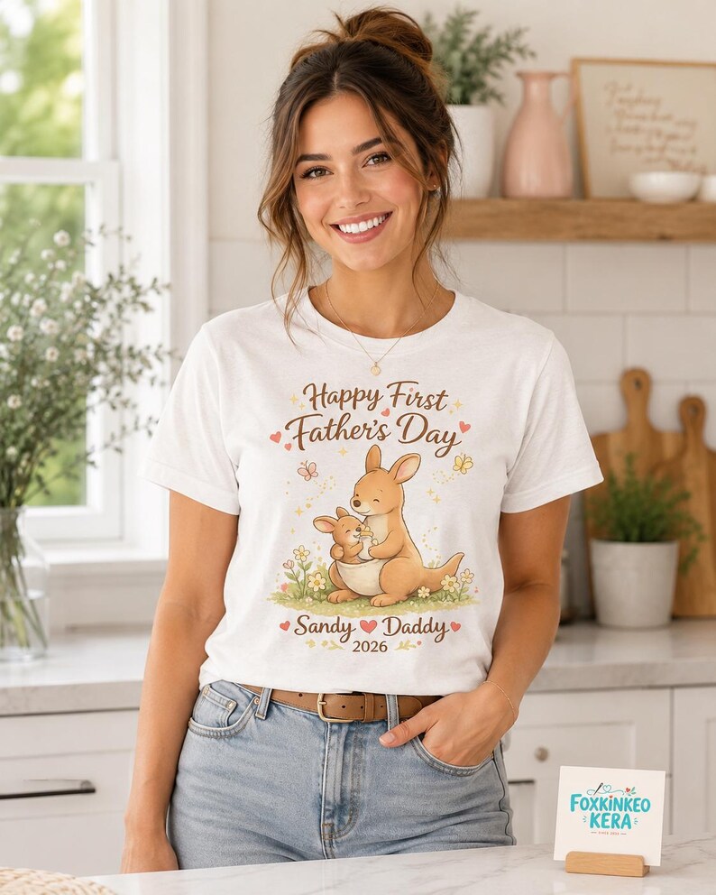 First Father's Day Kangaroo Shirt, Personalized New Dad T-Shirt, Custom Daddy 2026 image 6