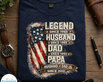Personalized Legend Husband Dad Papa Shirt, Custom Year Dad Shirt, American Flag Father’s Day Gift