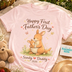 First Father's Day Kangaroo Shirt, Personalized New Dad T-Shirt, Custom Daddy 2026 image 1