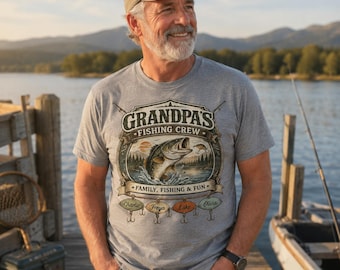 Personalized Grandpa Fishing Shirt, Custom Grandkids Names Fishing Crew Tee, Grandpa Father’s Day Gift