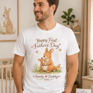 First Father's Day Kangaroo Shirt, Personalized New Dad T-Shirt, Custom Daddy 2026 image 5