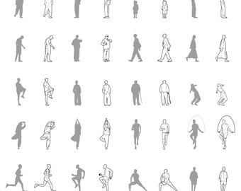 Bibliothek 100 Personen DWG | 2D-CAD-Blöcke AutoCAD Person und Silhouette Ansicht | Illustration Architektur Vektor