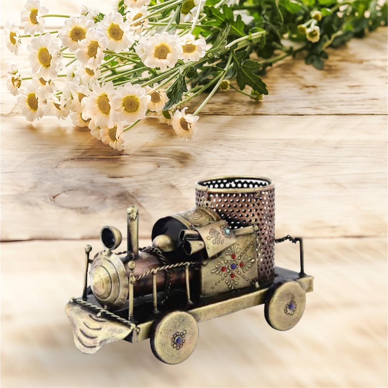 Metal Train Decor | Vintage Locomotive Planter | Desk Organizer | Train ...
