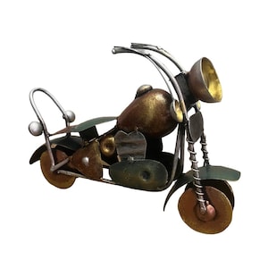 Rustic Metal Motorcycle Sculpture | Vintage Bike Decor | Unique Man Cave Gift | Desk Accessory for Bikers