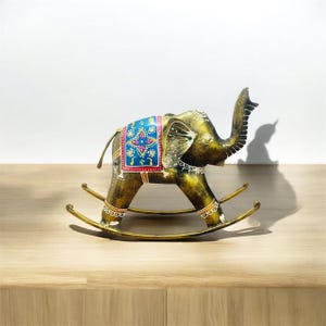 Handbemalte indische Elefant-Rocker | Traditionelle Metall Elefant Dekor | Festliches Ganesha Idol | Einzigartiges Housewarming-Geschenk