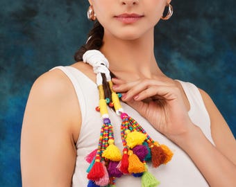 Indian/Punjabi Handmade Boho Parandi/Paranda/Traditional Braid Tassles/Hair Extension/Choti (Rangeela - Multicolor)