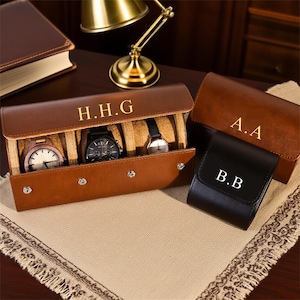 Personalized Leather Watch Case, Custom Leather Watch Box, Travel Watch Roll, Watch Roll for 3 Watches, Groom Gift,Gift for Him,gift for dad