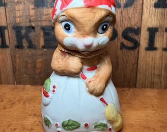 Campana de porcelana bisque vintage Jasco Critter Bell con forma de conejo para cenas navideñas