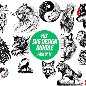 Fox SVG Bundle | Cute Fox Clipart | Fox Silhouette SVG Cut Files for Cricut & Silhouette | Woodland Animal PNG | Fox Vector Bundle