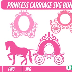 Pacchetto SVG Carrozza, SVG Carrozza con cavalli, SVG Carrozza di Cenerentola, SVG Silhouette di carrozza, SVG Carrozza con cavalli da principessa, File di taglio per Cricut