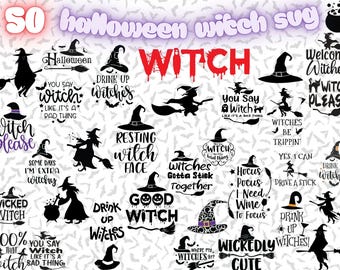 Witch SVG Bundle: Halloween Clipart, Witch Hat & Broom (Digital Download)