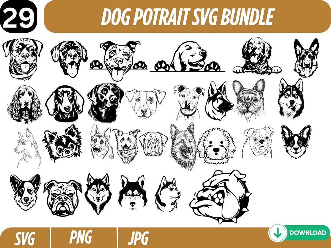 Dog Breeds SVG PNG Bundle: Playful Dog Face Clipart (digital Download ...