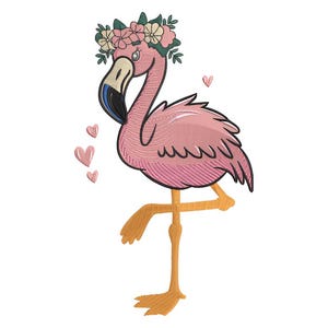 Floral Flamingo Embroidery Design – Flamingo Embroidery Pattern – Tropical Flower Embroidery File for Embroidery Machines