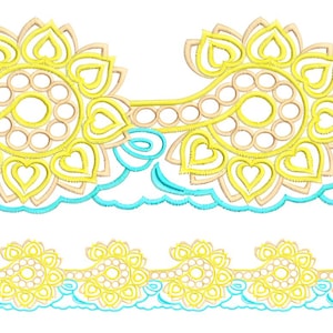 Florale Stickbordüre: Elegante Blütenmotive (Digitaler Download, PDF-Anleitung inklusive)