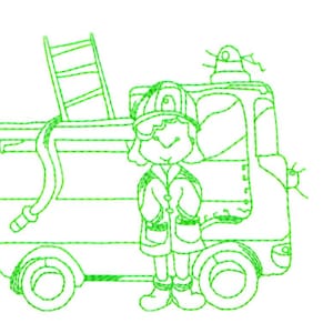 Firefighter with Fire Truck Embroidery Design - Firefighter Embroidery - Fire Truck Embroidery for Machine Embroidery