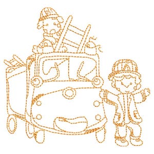 Firefighter with Fire Truck Embroidery Design - Firefighter Embroidery - Fire Truck Embroidery for Machine Embroidery