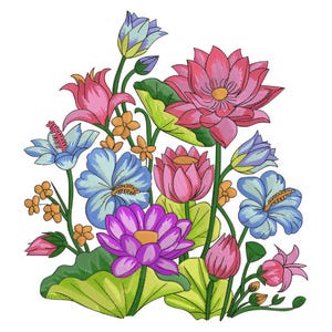 Colorful Garden Flower Embroidery Design – Garden Flower Embroidery Pattern – Colorful Floral Embroidery File for Embroidery Machines