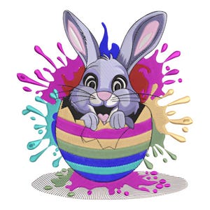 Colorful Easter Bunny Embroidery Design: Multi-Size Machine Embroidery File (PDF Sewing Guide Included
