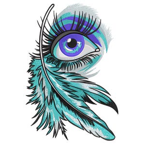 Mystisches Auge mit Feder Stickmuster - Augen Stickmuster - Feder Stickerei für Maschinenstickerei