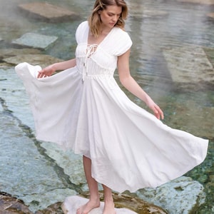 Handmade Crinkle Midi Dress: Bohemian Hellenistic Asymmetric Gown