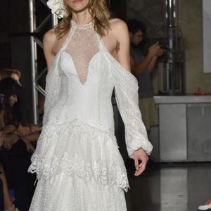 Handmade Bohemian French Lace Wedding Dress: Ruffle Tier Bridal Gown + Gift Veil