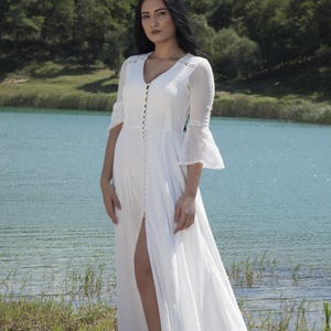 Handmade Bohemian Lace Maxi Dress: Off-Shoulder White Gown