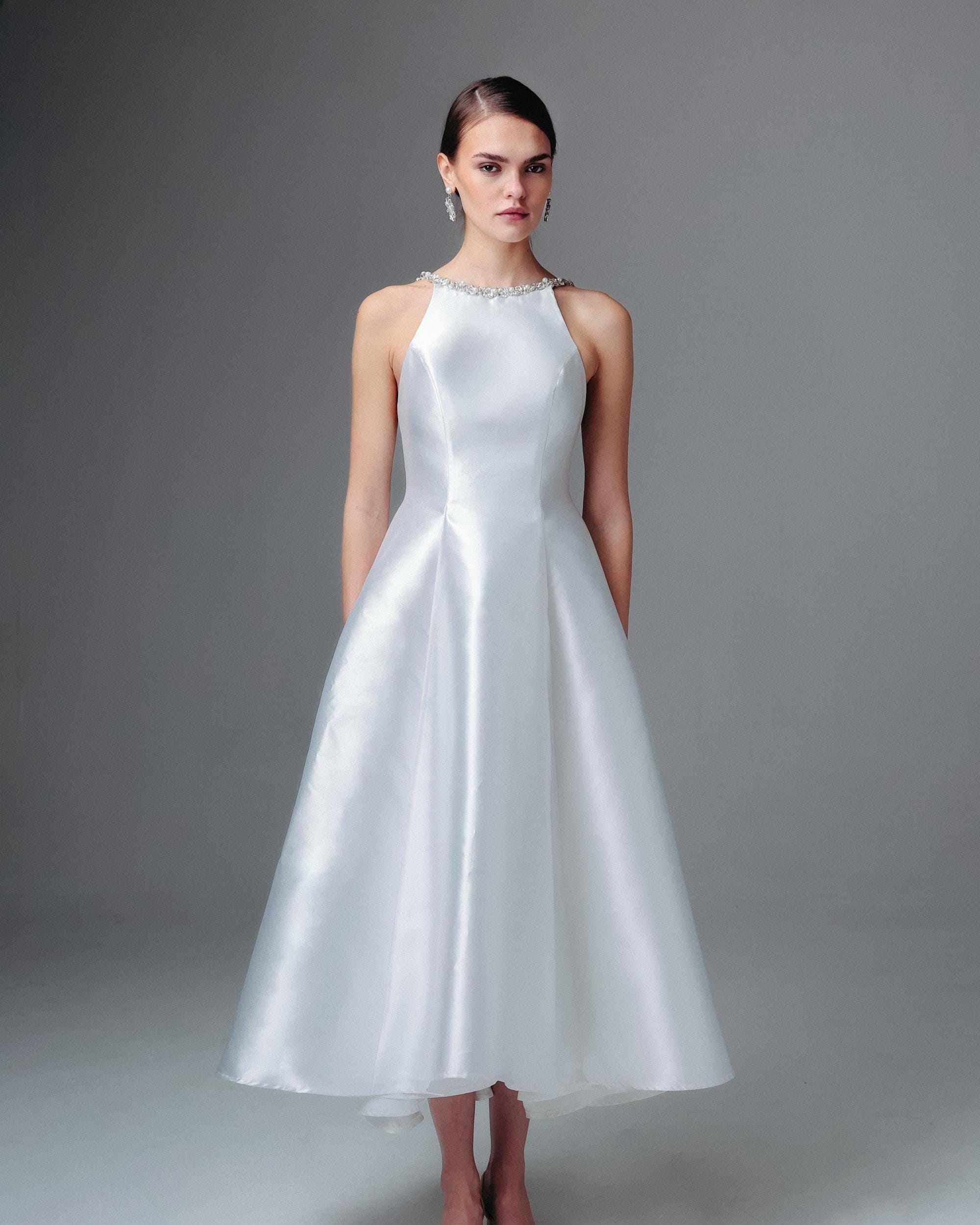 White Satin Halter Dress - Etsy