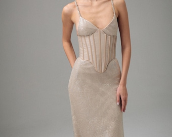 Removable Corset Wedding Gown, Beaded 2 in 1 Dress, Detachable Modern Bride Look