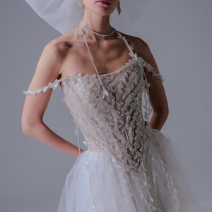 corset for underneath wedding dress Venus Set – Elegant Strapless Satin Bridal Corset with Lace-Up Back and Basque Waist** – Boom Blush This striking bridal gown features a fitted sheath silhouette with a dramatic removable overskirt Corset What Do Brides Wear
