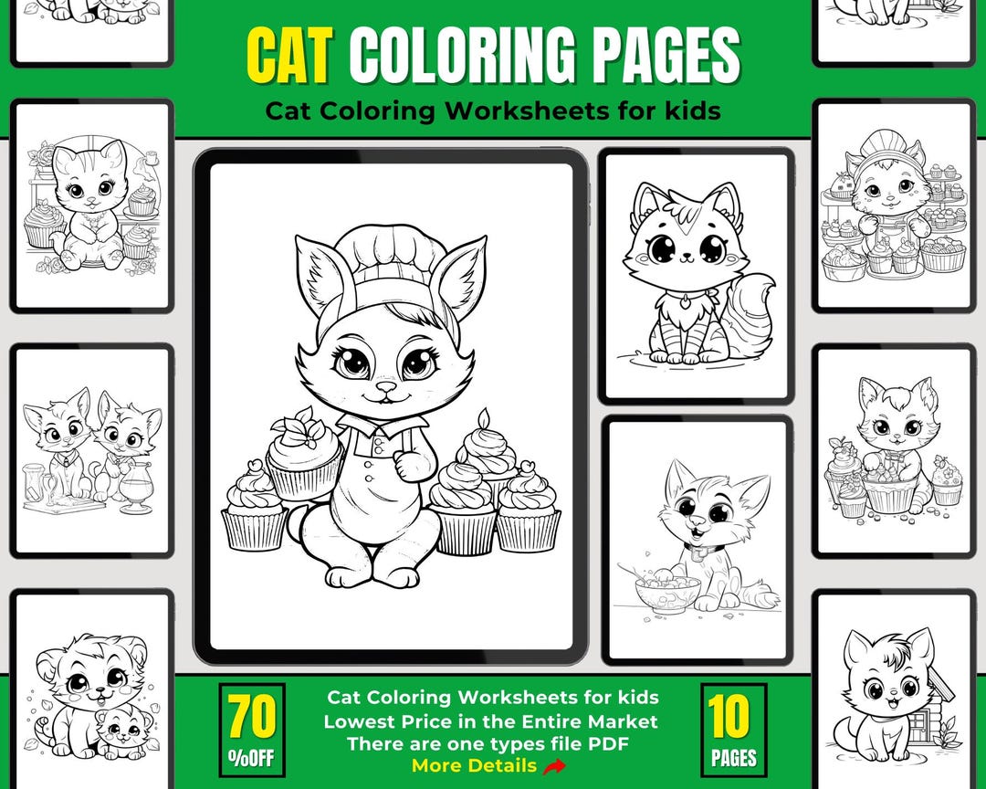 Printable Cat Coloring Pages – Cute Animal Designs for Kids (PDF) - Etsy