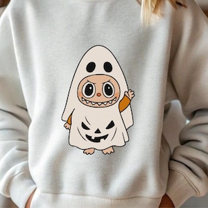 Cute Ghost Labubu Png | Halloween Pumpkin Face Costume Clipart | Labubu Ghost Png | Funny Halloween Sublimation Shirt | Labubu Png | SVG PNG