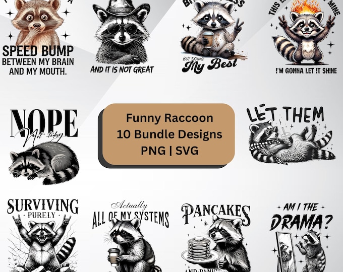 Funny Raccoon Png Bundle | Raccoon Png Designs for Shirts | Raccoon ...