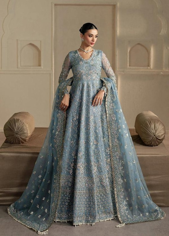 Red Embroidered Chiffon Pakistani Bridal Dress