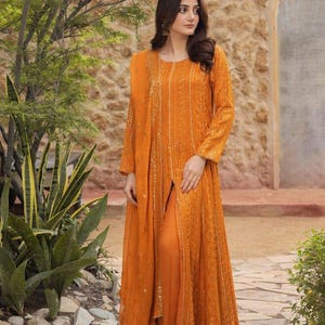 Pakistani wedding wear Long chiffon frock | Pakistani chiffon long maxi | Pakistani wedding wear dress |