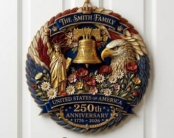 Personalized America 250th Anniversary Luxury Wood Wreath 1776-2026 Patriotic Door Sign Custom Family Name Decor 3D Effect